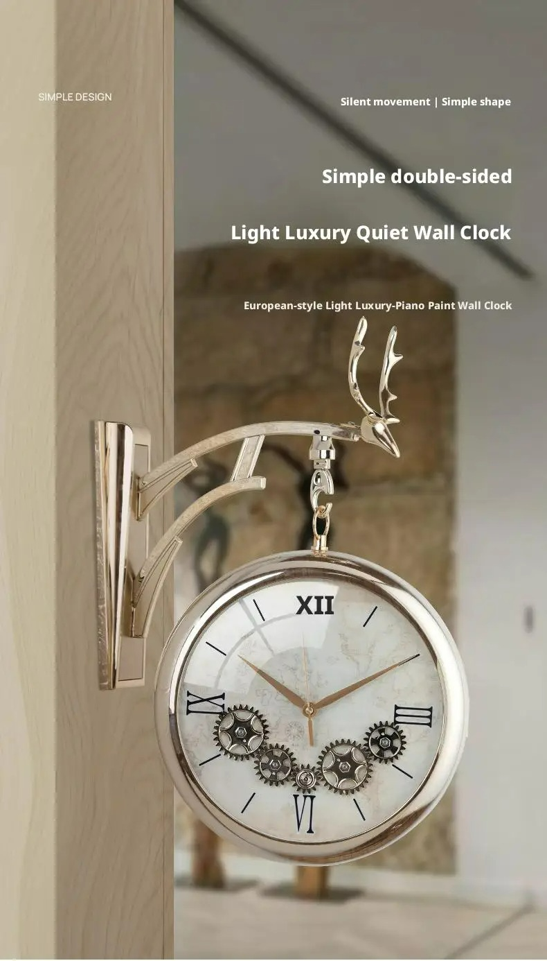 Light Luxury Quiet Wall Clock with deer design on a neutral background