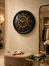 Luxury Black and Gold Moving Gear Metal Wall Clock with Roman Numerals