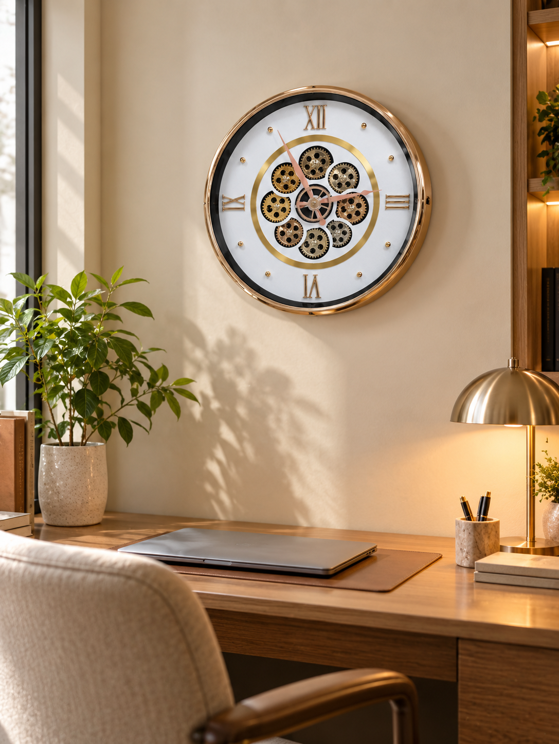 Modern Luxury Skeleton Wall Clock 14 Inch – Silent Quartz Roman Numeral Design