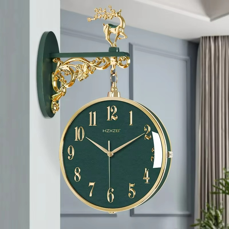 Luxury Dual-Sided Hanging Wall Clock – Green Color