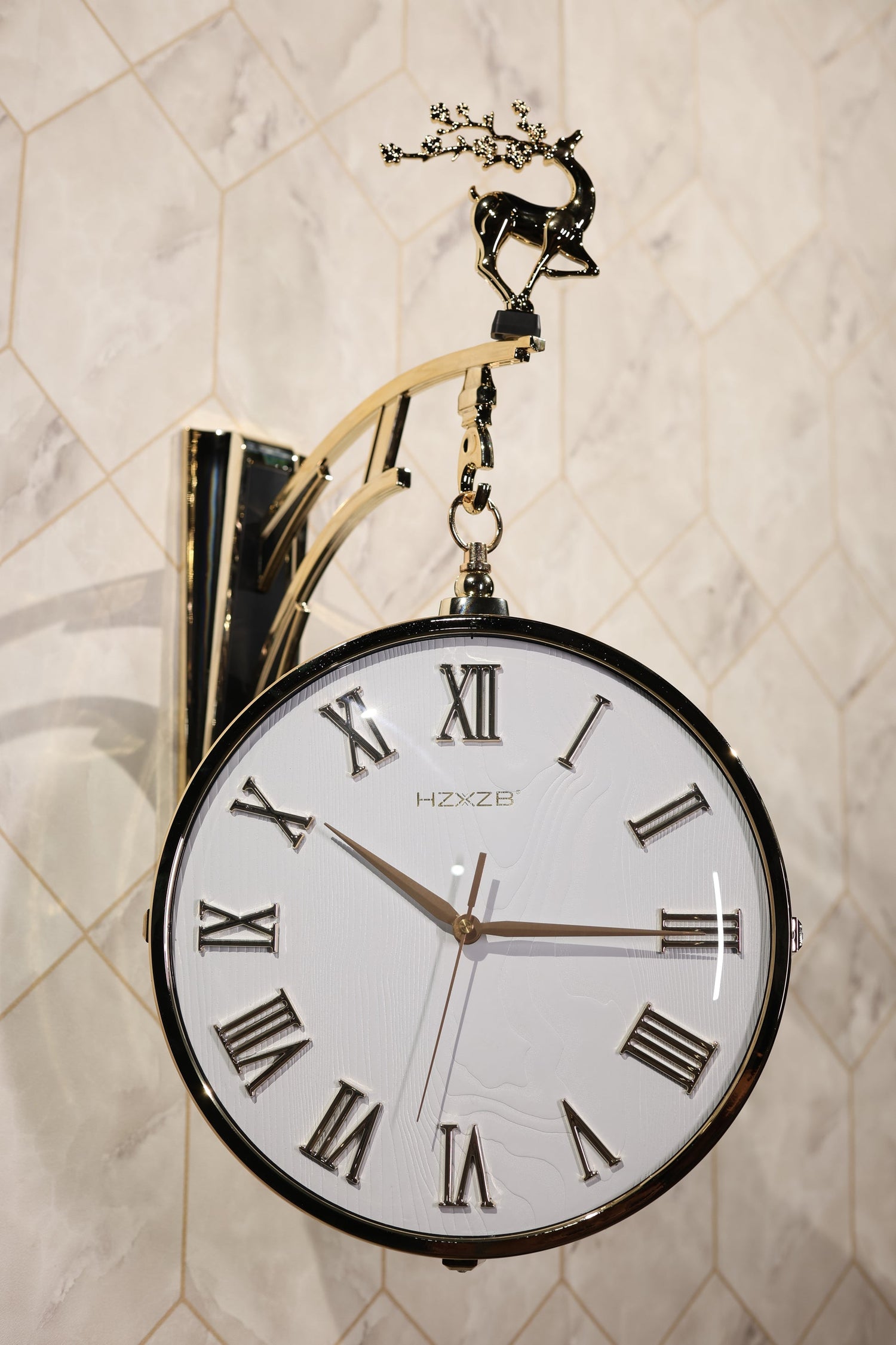 Luxury Double-Sided Hanging Wall Clock – Premium Deer Design | Modern Home &amp; Living Decor