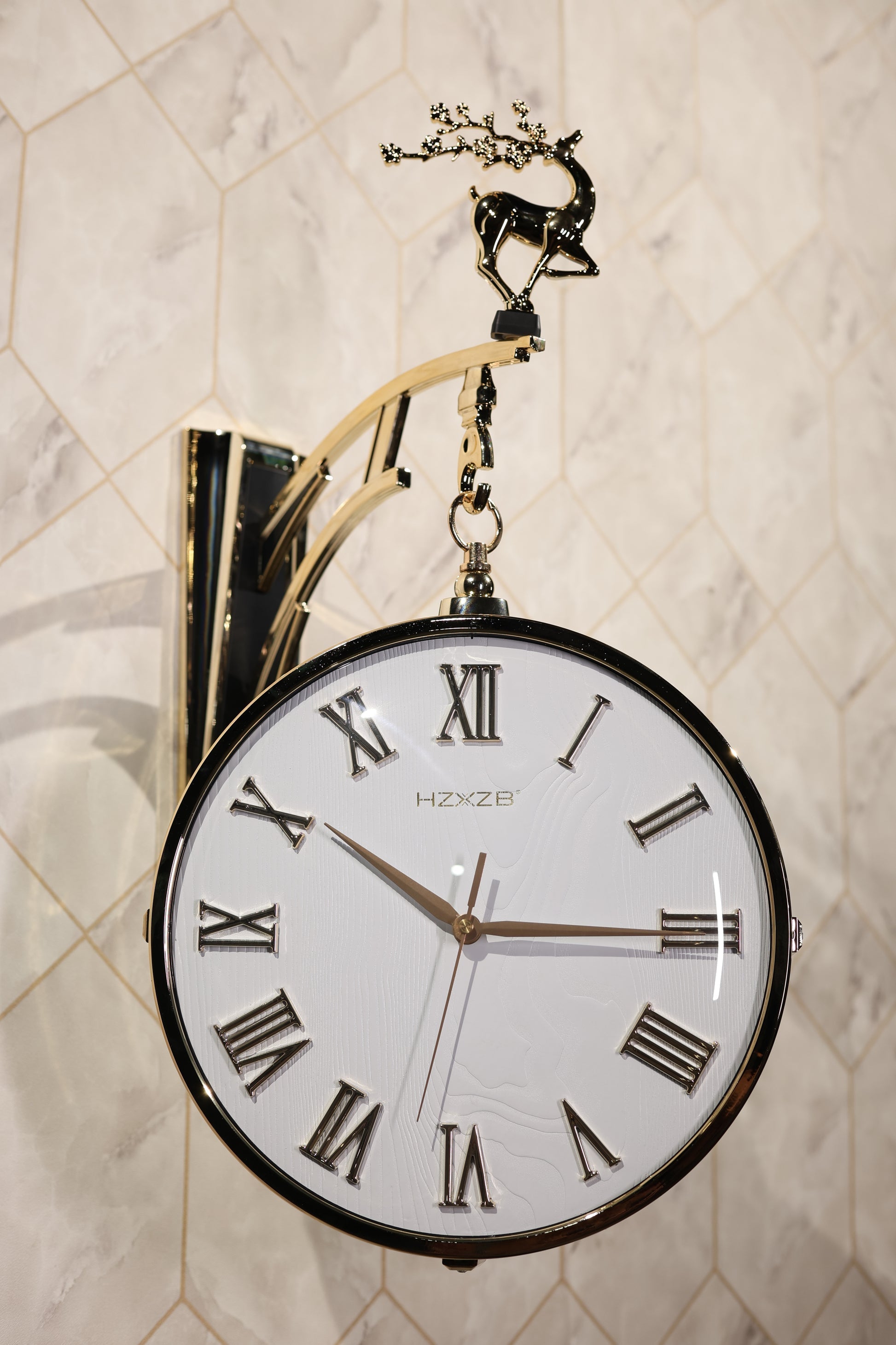 Luxury Double-Sided Hanging Wall Clock – Premium Deer Design | Modern Home &amp; Living Decor