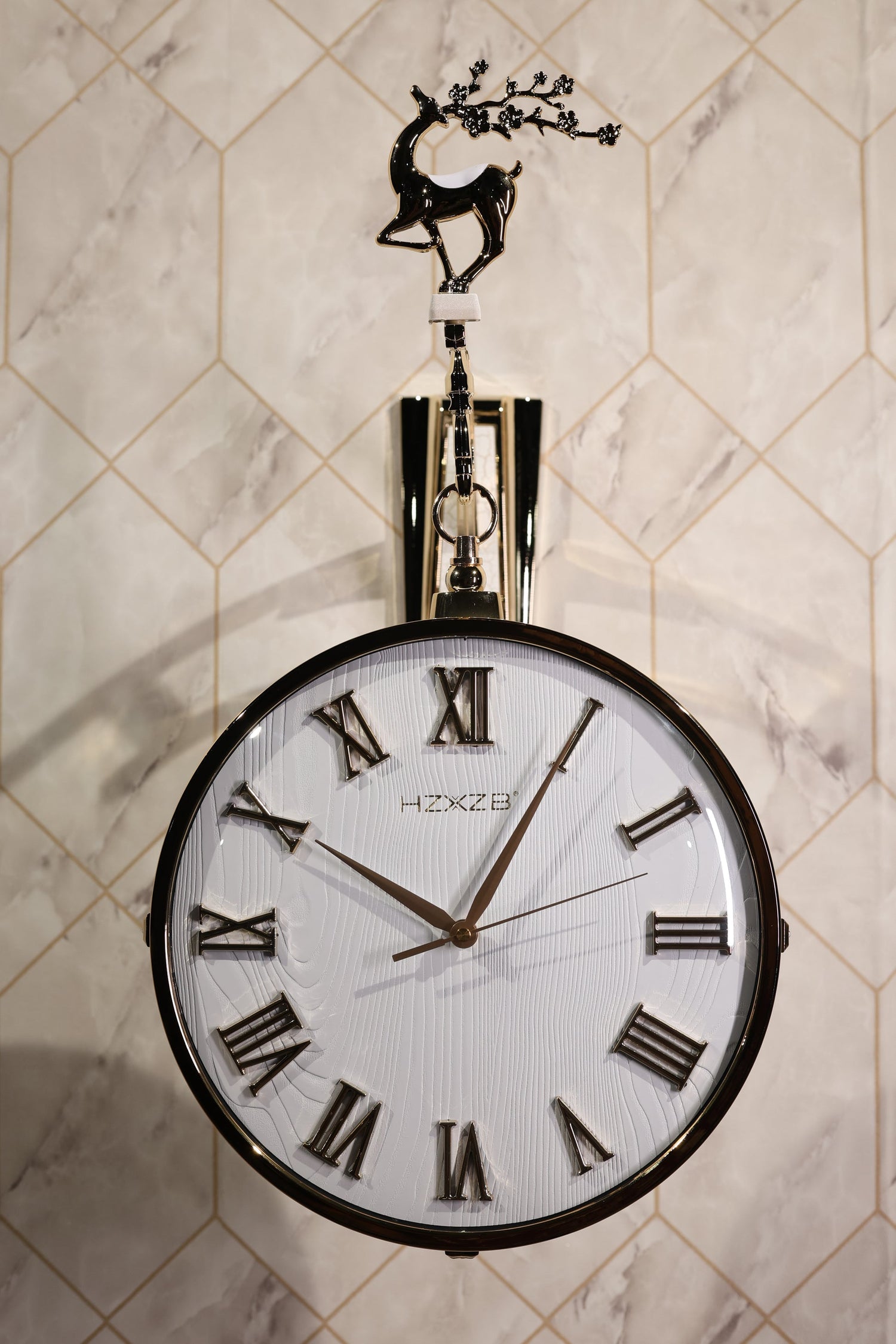 Luxury Double-Sided Hanging Wall Clock – Premium Deer Design | Modern Home &amp; Living Decor
