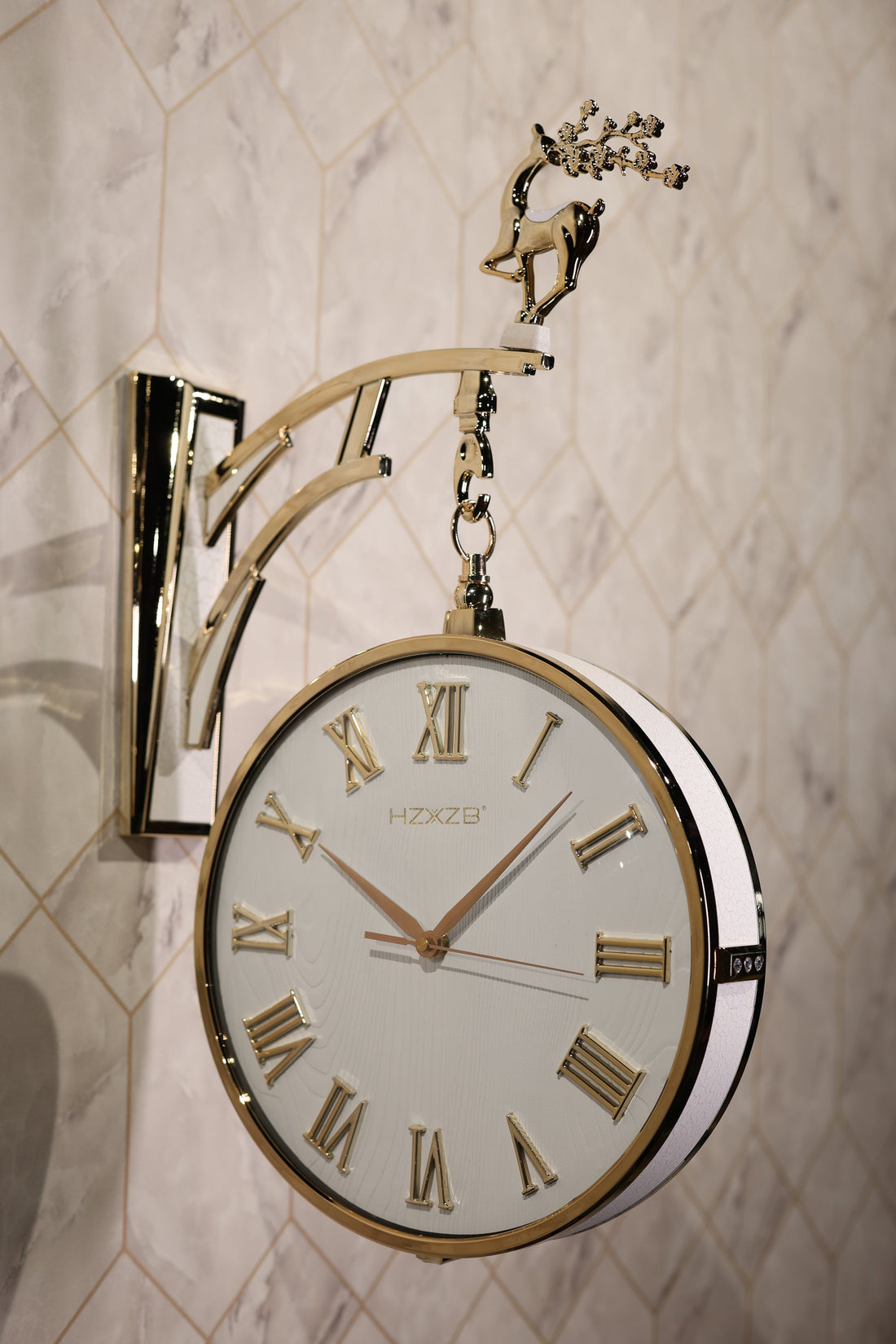 Luxury Double-Sided Hanging Wall Clock – Premium Deer Design | Modern Home &amp; Living Decor