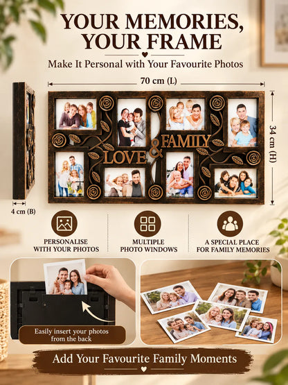 Antique Bronze Love &amp; Family Photo Frame – Multi-Photo Wall Frame | 70 × 34 cm