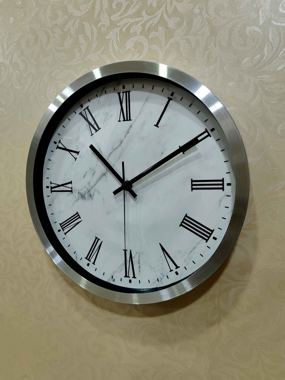 Modern Roman Numeral Wall Clock – Marble Finish (Black &amp; White Variants)
