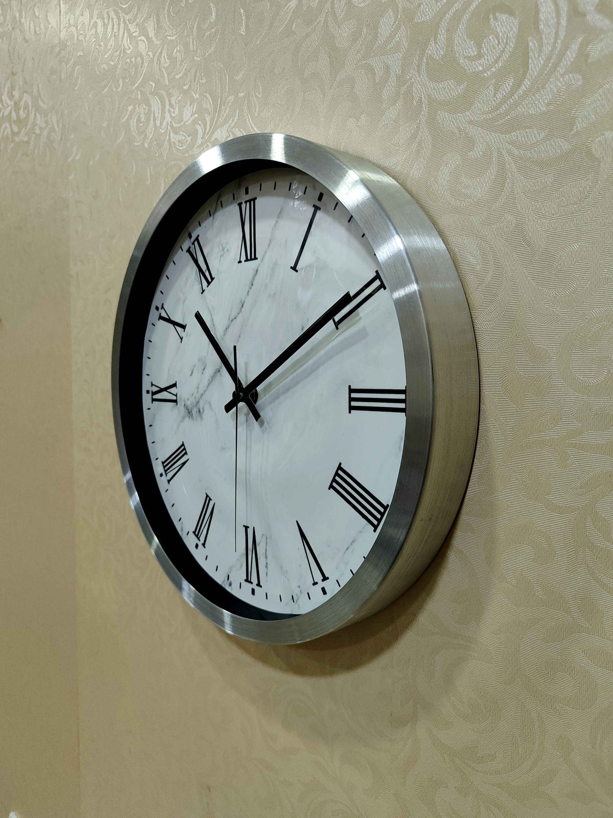 Modern Roman Numeral Wall Clock – Marble Finish (Black &amp; White Variants)