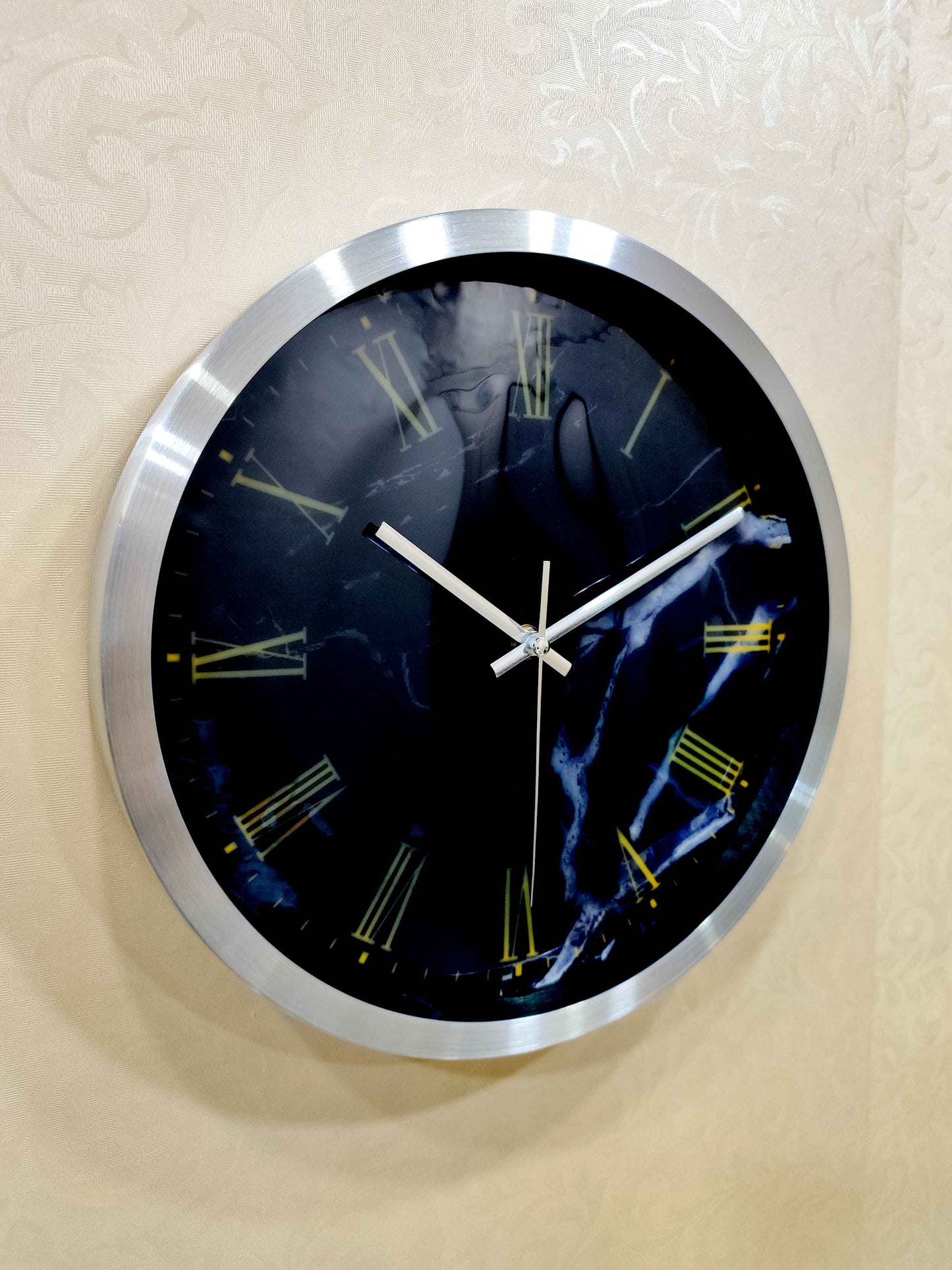 Modern Roman Numeral Wall Clock – Marble Finish (Black & White Variants)