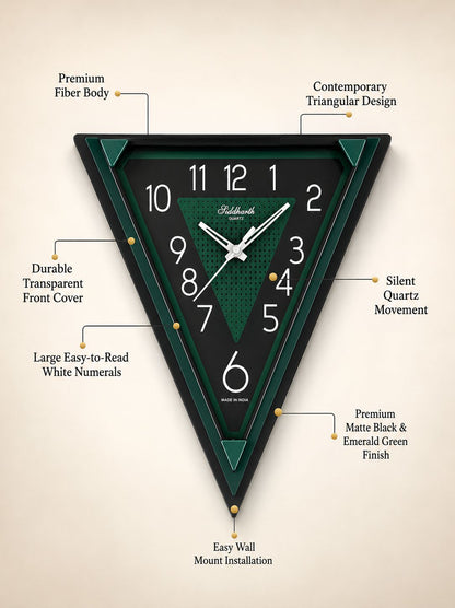 Modern Triangular Pendulum Wall Clock with Oscillating Center | Premium Fibre Body | Silent Quartz Movement | Designer Decorative Wall Clock for Living Room, Office &amp; Bedroom 40 CM Tall