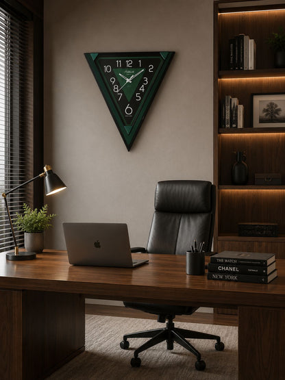 Modern Triangular Pendulum Wall Clock with Oscillating Center | Premium Fibre Body | Silent Quartz Movement | Designer Decorative Wall Clock for Living Room, Office &amp; Bedroom 40 CM Tall