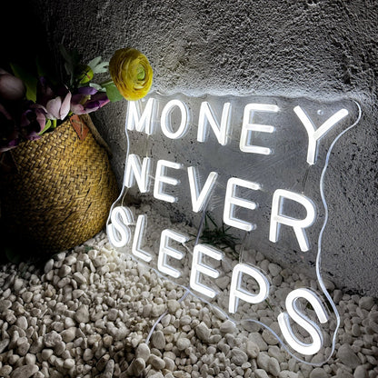 Money Never Sleep Neon Sign For Restaurant Bar Wedding Proposal Wall Decor- FunkyDecors