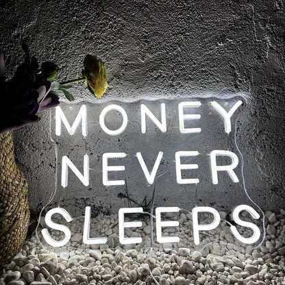 Money Never Sleep Neon Sign For Restaurant Bar Wedding Proposal Wall Decor- FunkyDecors