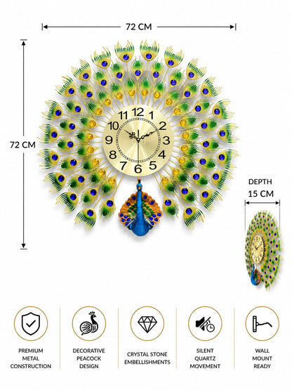 Peacock metal wall clock dimensions 72 cm x 72 cm with 15 cm depth