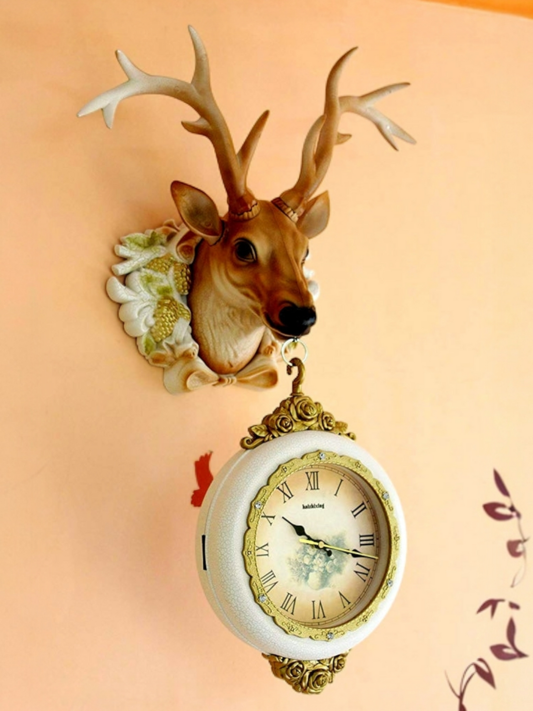 FunkyDecors Royal Multicolor Dual Hanging Reindeer Wall Clock for Home Office Decor and Gifts 75 CM Tall