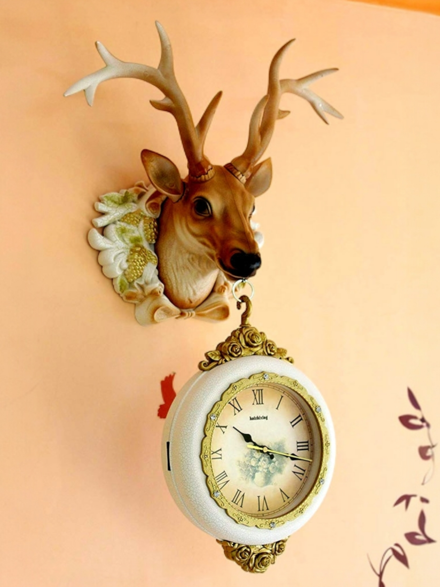 FunkyTradition Royal Multicolor Dual Hanging Reindeer Wall Clock for Home Office Decor and Gifts 75 CM Tall