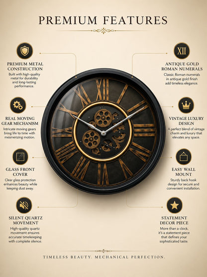 Premium Metal Moving Gear Wall Clock Features and Benefits