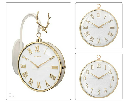Set of three clocks with gold Roman numeral design on a white background