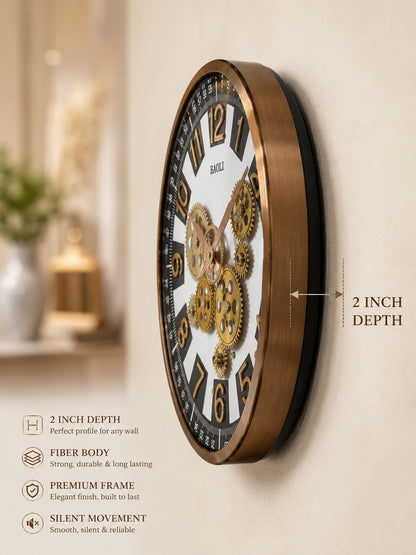 Side profile of luxury fiber body wall clock highlighting 2 inch depth
