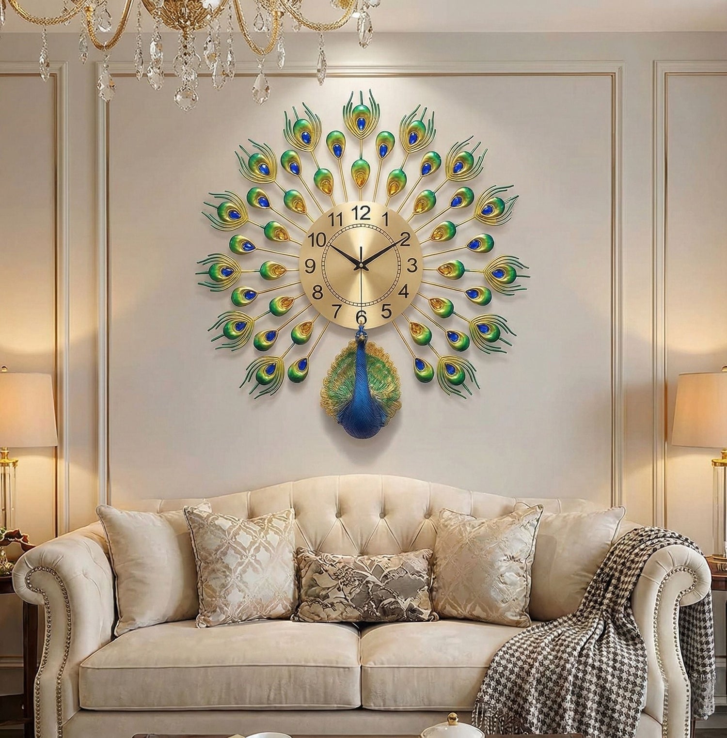 Premium Peacock Design Decorative Wall Clock for Home Decor - Big Size (55cm x 55cm)