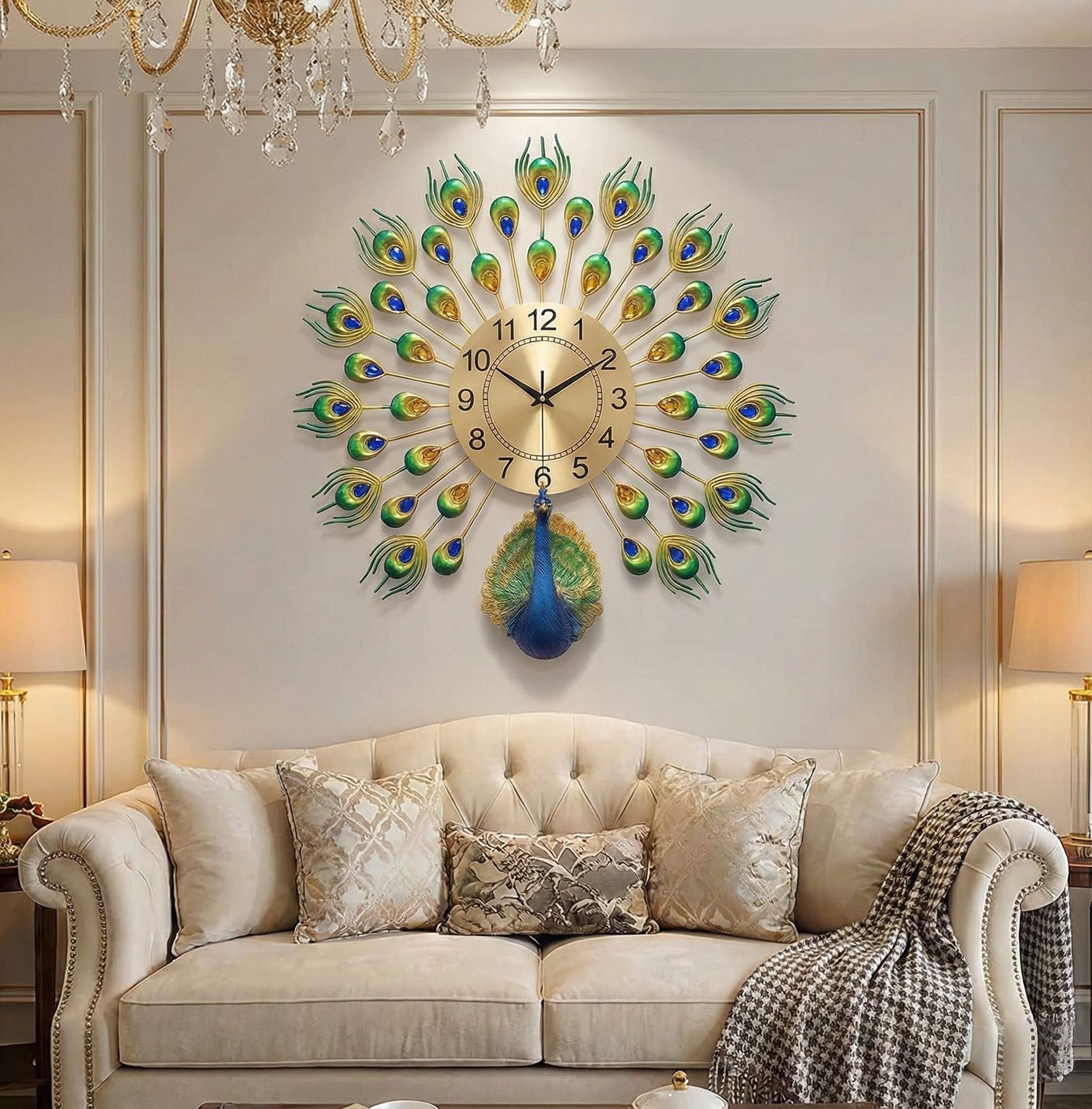 Premium Peacock Design Decorative Wall Clock for Home Decor - Big Size (55cm x 55cm)