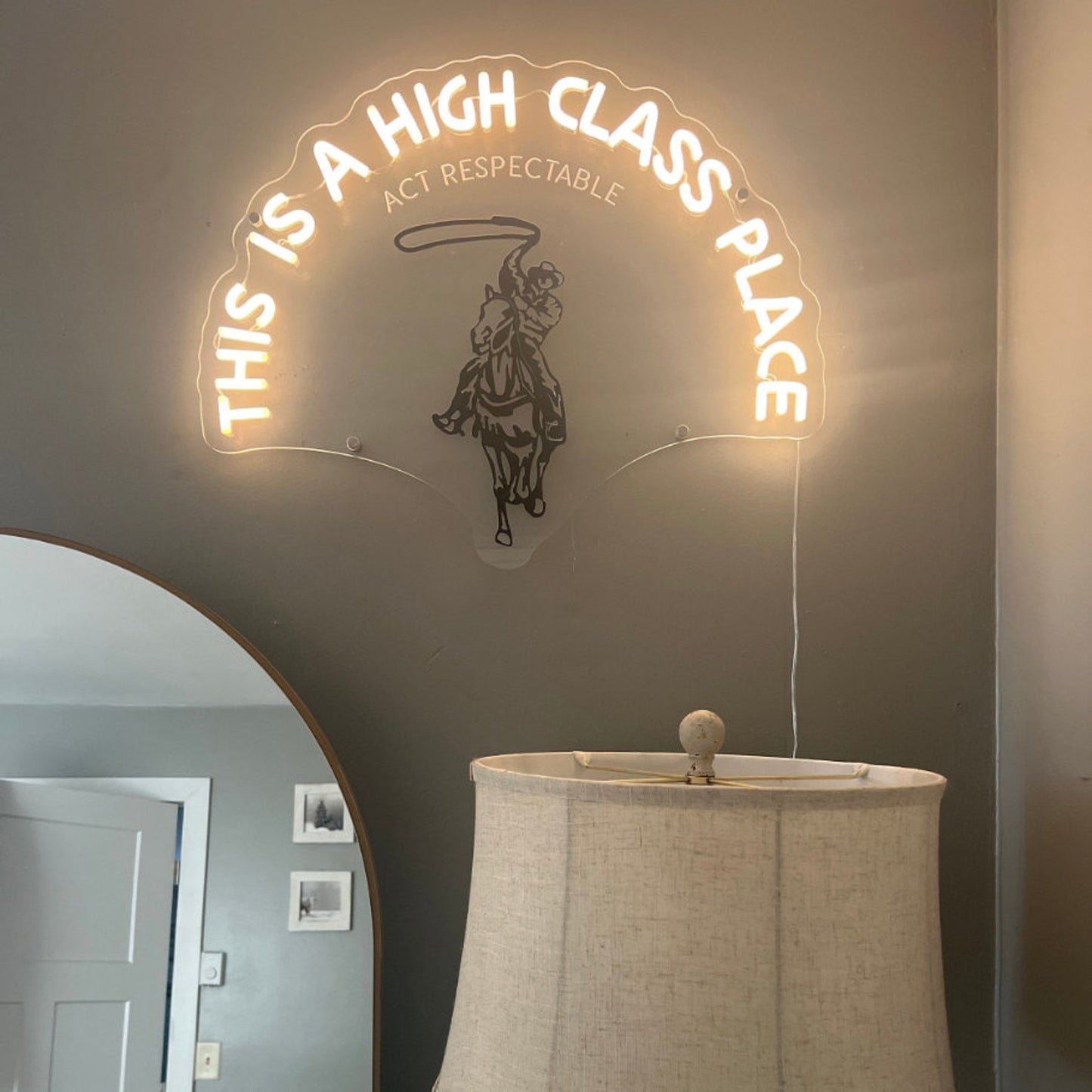 This Is A High Class Place Neon Sign|Cowboy/Cowgirl Room Decor |CowBoyParty Decor |Trendy Aesthetic Decor |Ranch wall Decor| Cowboy Painting| FunkyDecors