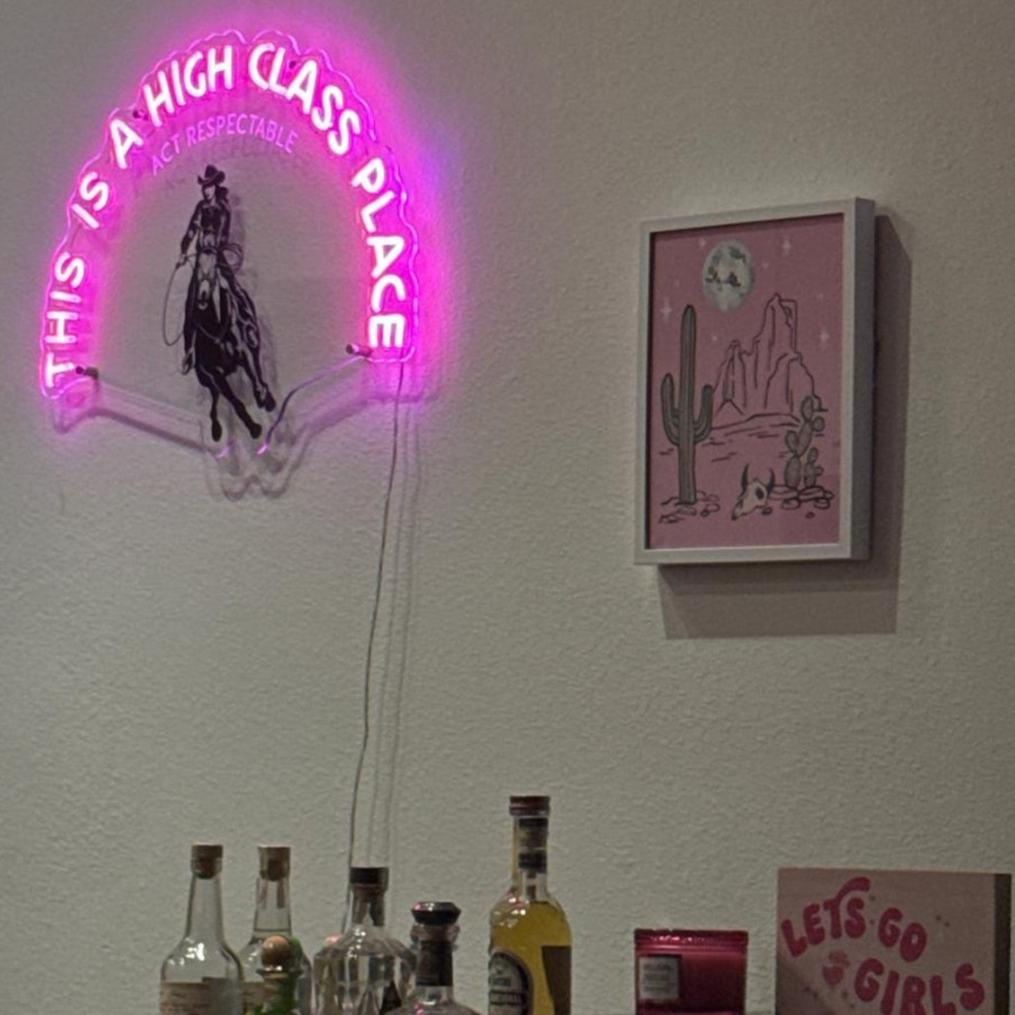 This Is A High Class Place Neon Sign|Cowboy/Cowgirl Room Decor |CowBoyParty Decor |Trendy Aesthetic Decor |Ranch wall Decor| Cowboy Painting| FunkyDecors