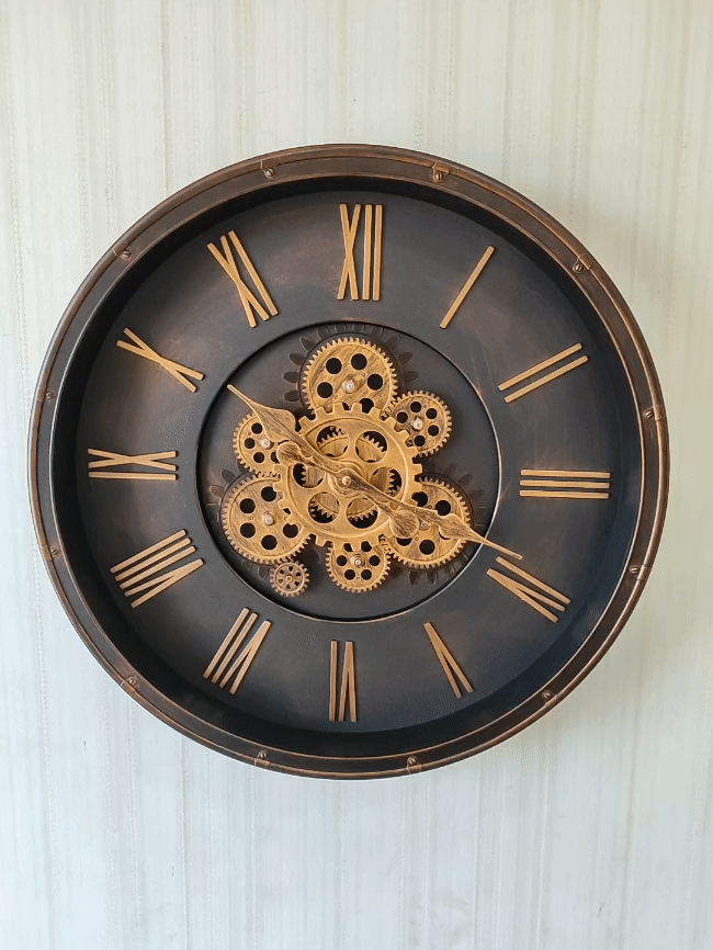 FunkyDecors Retro Style Moving Gear Wall Clock Chronograph Working Wall Watch 52 CM Tall