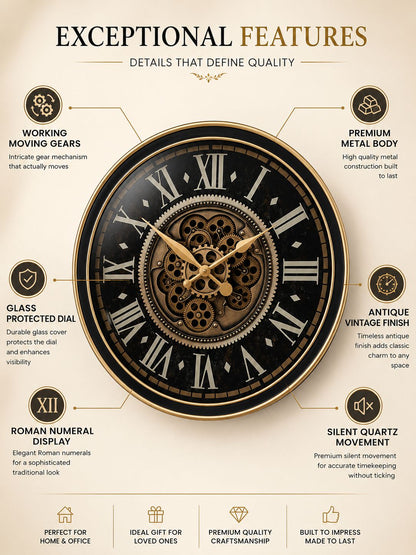 Vintage clock with exceptional features highlighted on a beige background