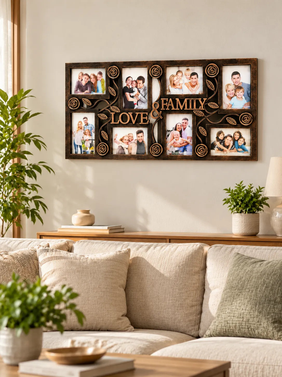 Antique Bronze Love &amp; Family Photo Frame – Multi-Photo Wall Frame | 70 × 34 cm