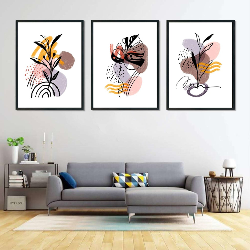 Aesthetic Minimal 3 Panels Art Frame For Wall Decor- Funkydecors Xs / Black Posters Prints &amp; Visual