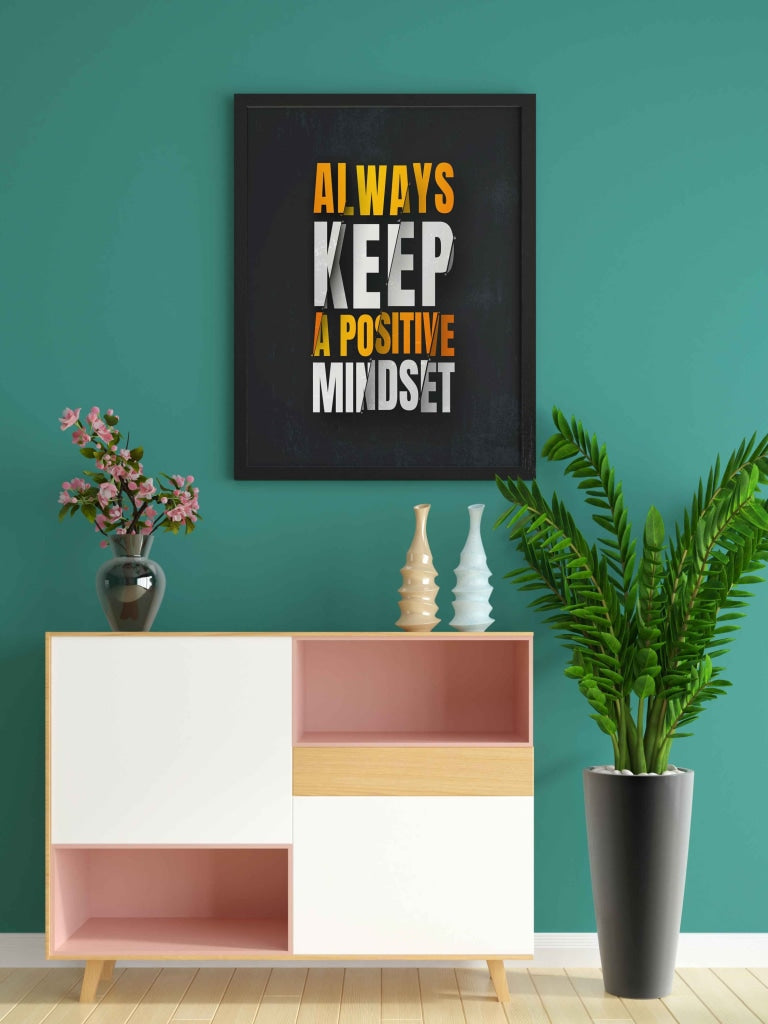 Always Keep A Positive Mindset- Motivation Quotes Art Frame For Wall Decor- Funkydecors Xs / Black