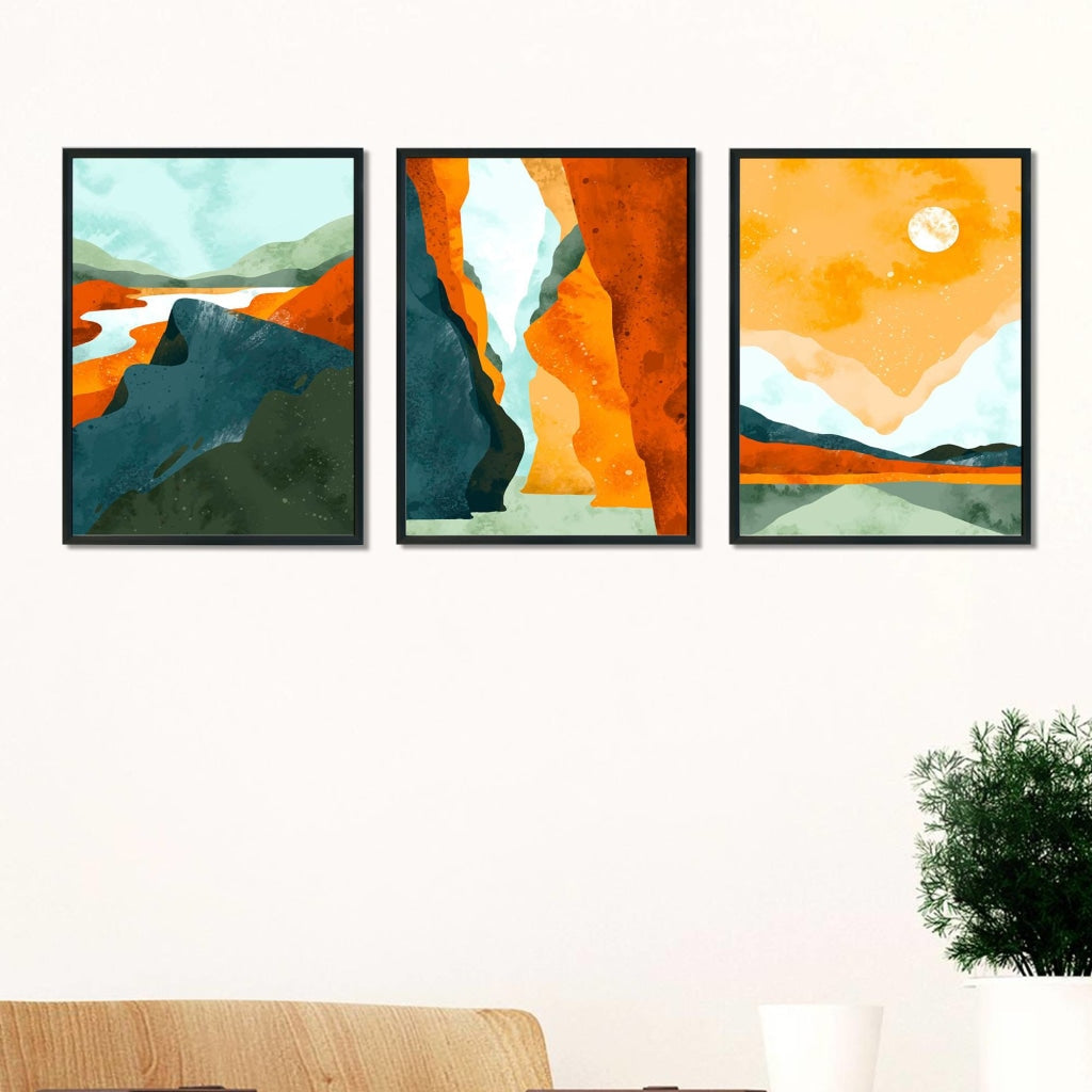 Art Of Layers - Abstract 3 Panels Frame For Wall Decor- Funkydecors Xs / Black Posters Prints &