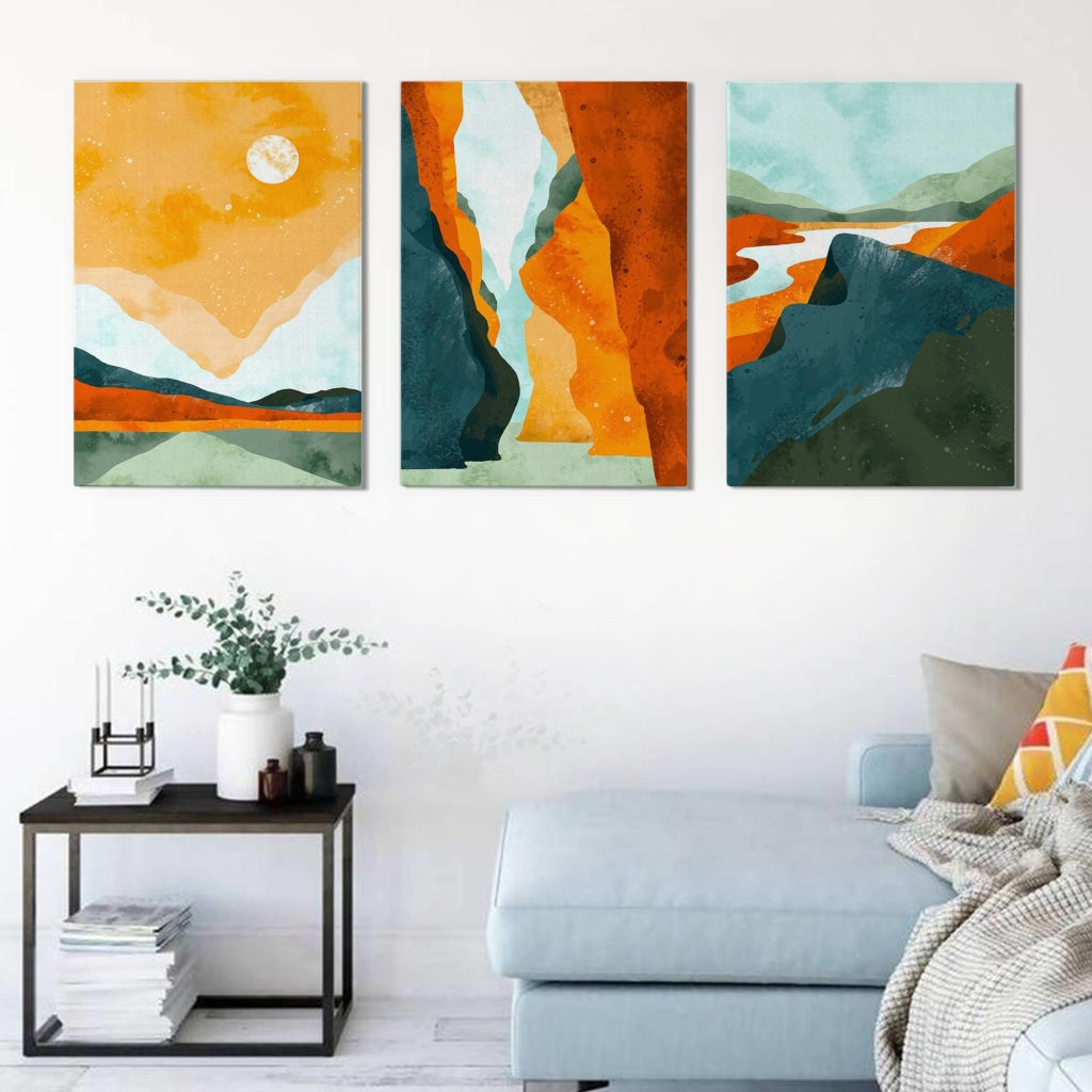 Art Of Layers - Abstract 3 Panels Frame For Wall Decor- Funkydecors Xs / Canvas Posters Prints &