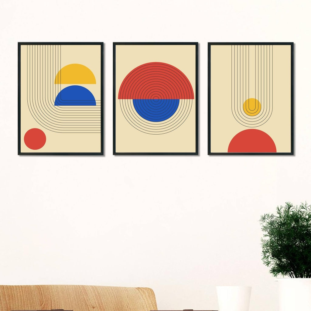 Art Of Lines - 3 Panels Abstract Frame For Wall Decor- Funkydecors Xs / Black Posters Prints &amp;