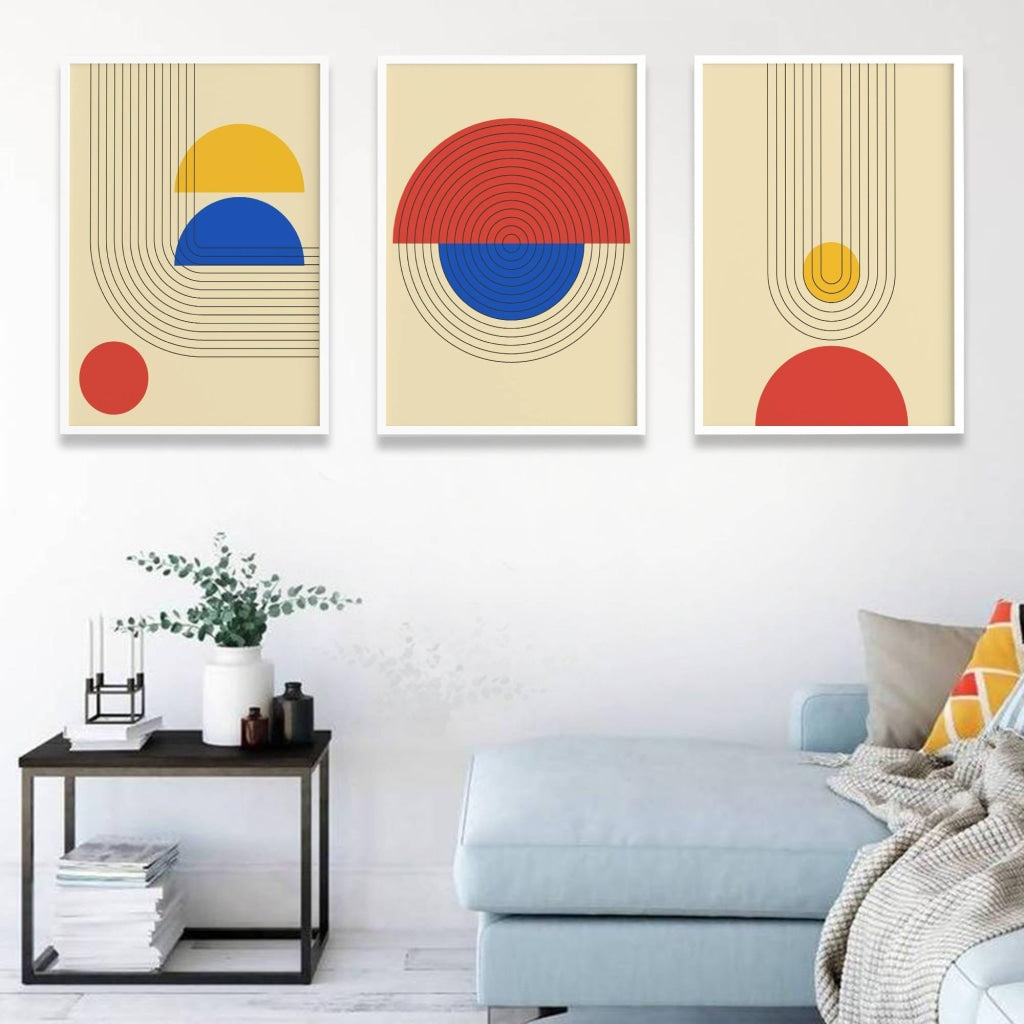 Art Of Lines - 3 Panels Abstract Frame For Wall Decor- Funkydecors Xs / White Posters Prints &amp;