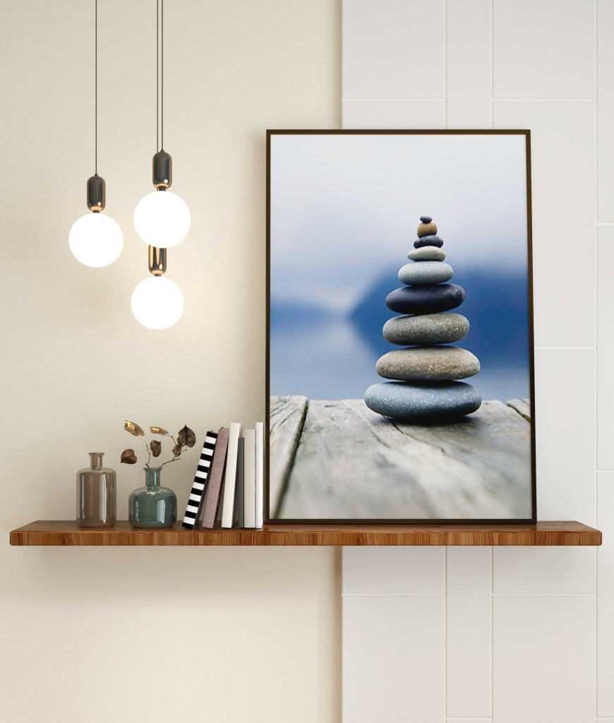 Balancing Pebbles - Nature Art Frame For Wall Decor- Funkydecors Xs / Black Posters Prints &amp; Visual