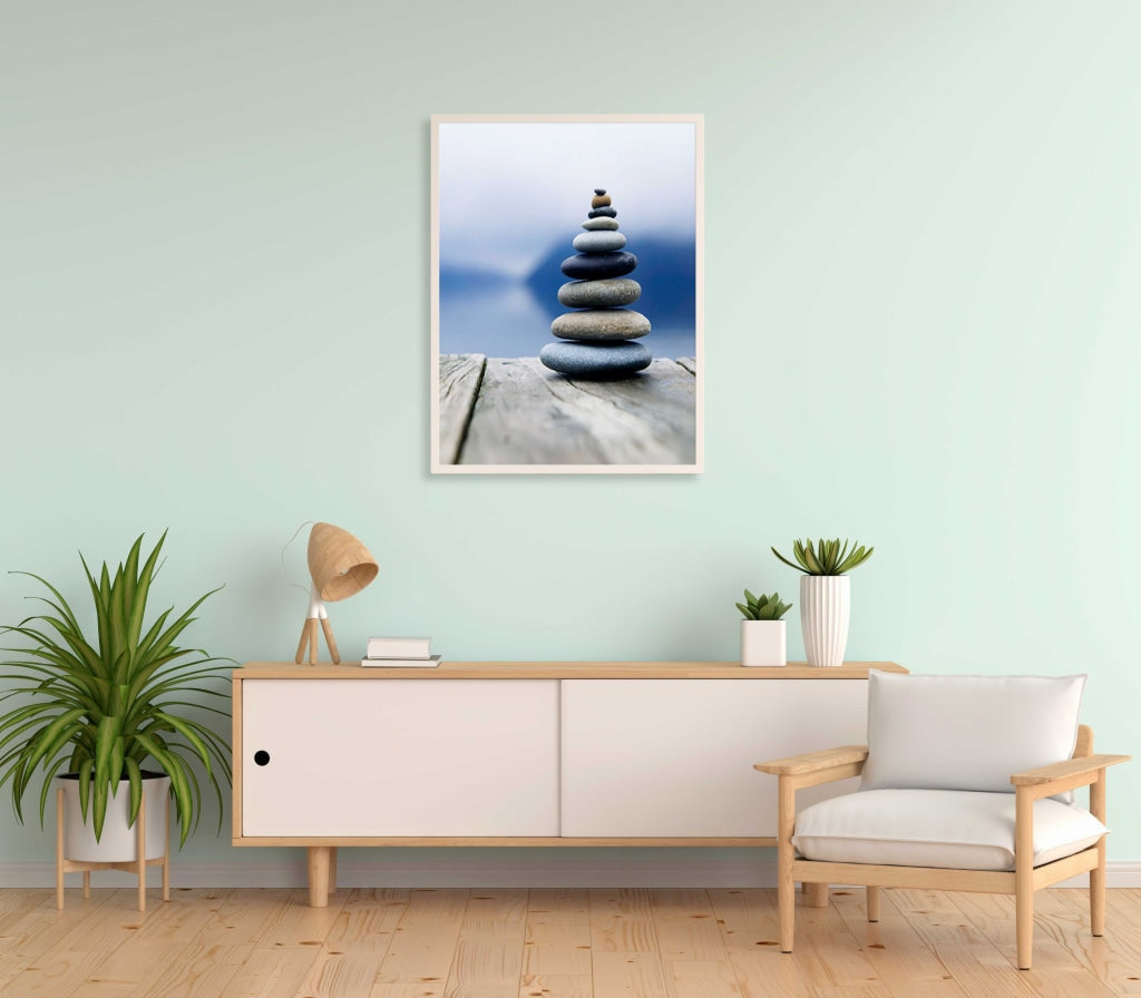 Balancing Pebbles - Nature Art Frame For Wall Decor- Funkydecors Xs / White Posters Prints &amp; Visual