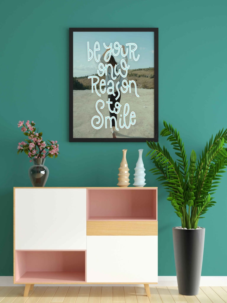 Be Your Own Reason To Smile - Motivation Quotes Art Frame For Wall Decor- Funkydecors Xs / Black