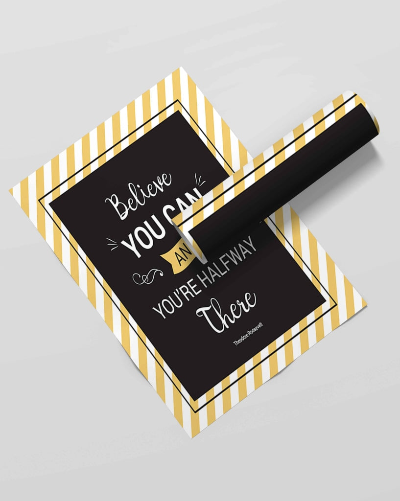 Believe You Can And Youre Halfway There - Motivation Quotes Art Frame For Wall Decor- Funkydecors Xs