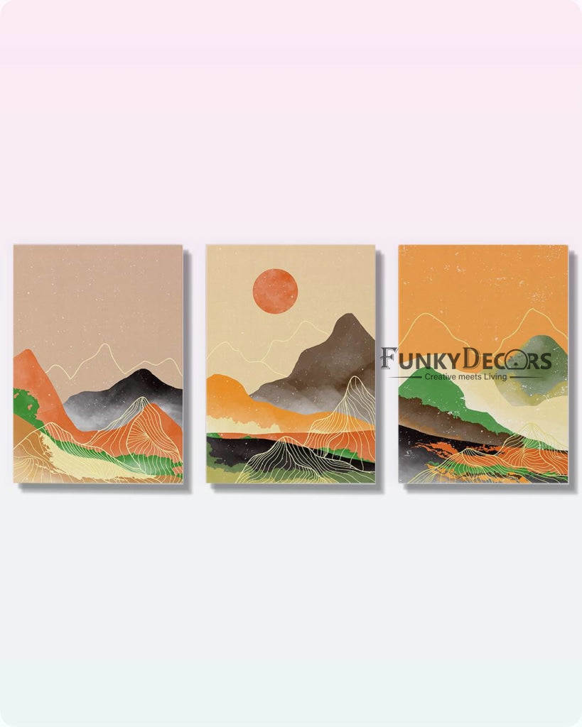 Beyond The Sunset - 3 Panels Abstract Art Frame For Wall Decor- Funkydecors Posters Prints &amp; Visual