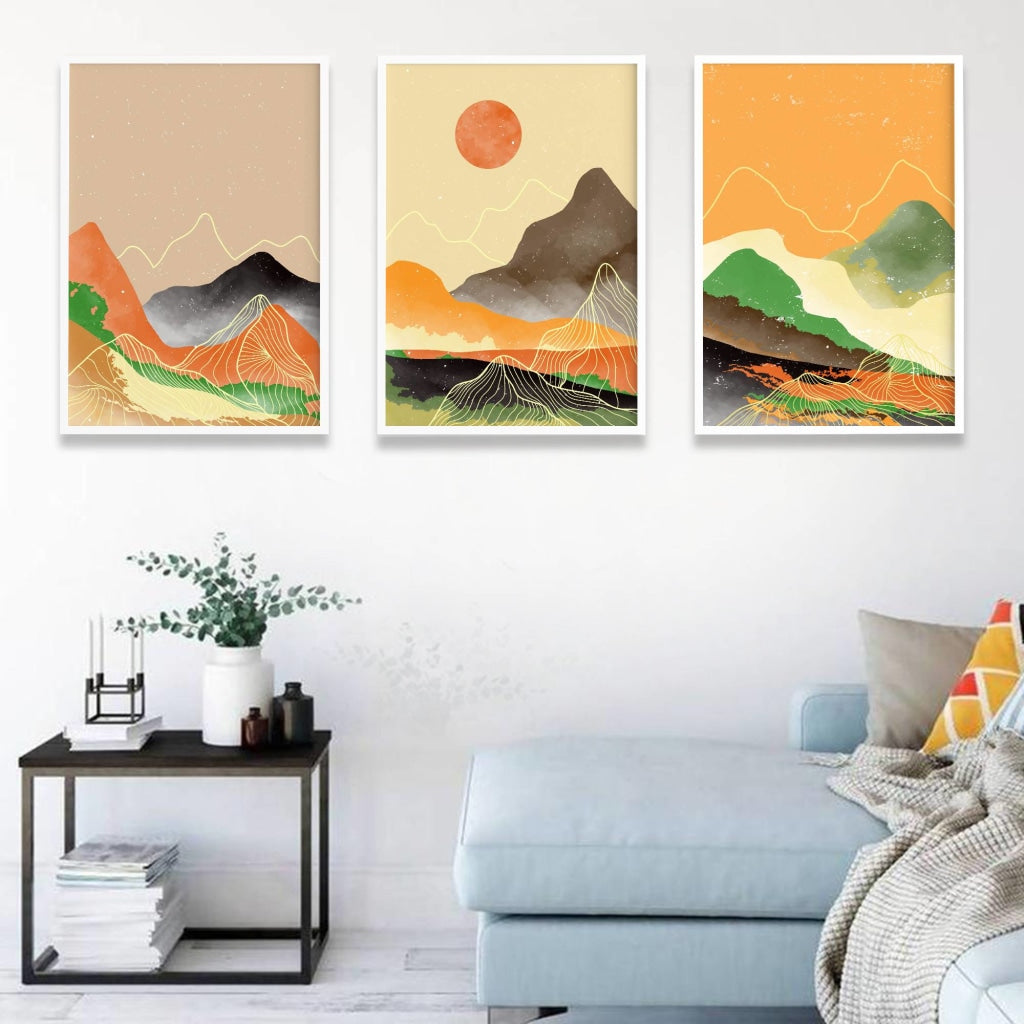 Beyond The Sunset - 3 Panels Abstract Art Frame For Wall Decor- Funkydecors Xs / White Posters