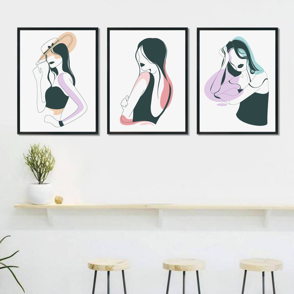 Body Line 3 Panels Art Frame For Wall Decor- Funkydecors Xs / Black Posters Prints &amp; Visual Artwork