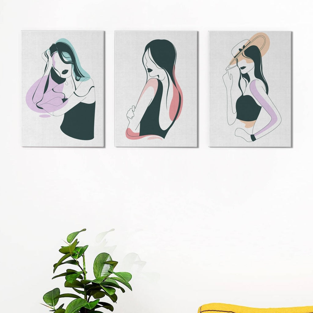 Body Line 3 Panels Art Frame For Wall Decor- Funkydecors Xs / Canvas Posters Prints &amp; Visual Artwork