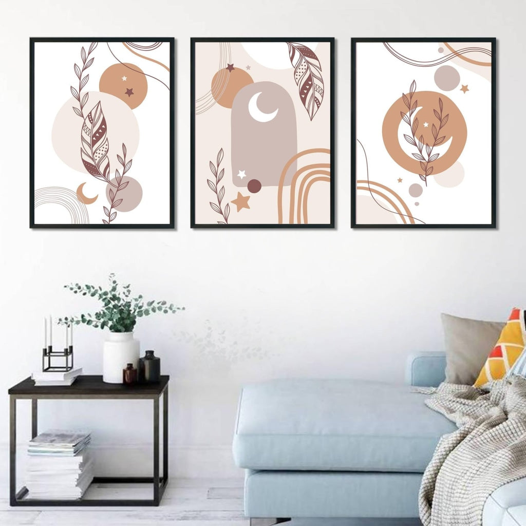 Boho Abstract 3 Panels Art Frame For Wall Decor- Funkydecors Xs / Black Posters Prints &amp; Visual