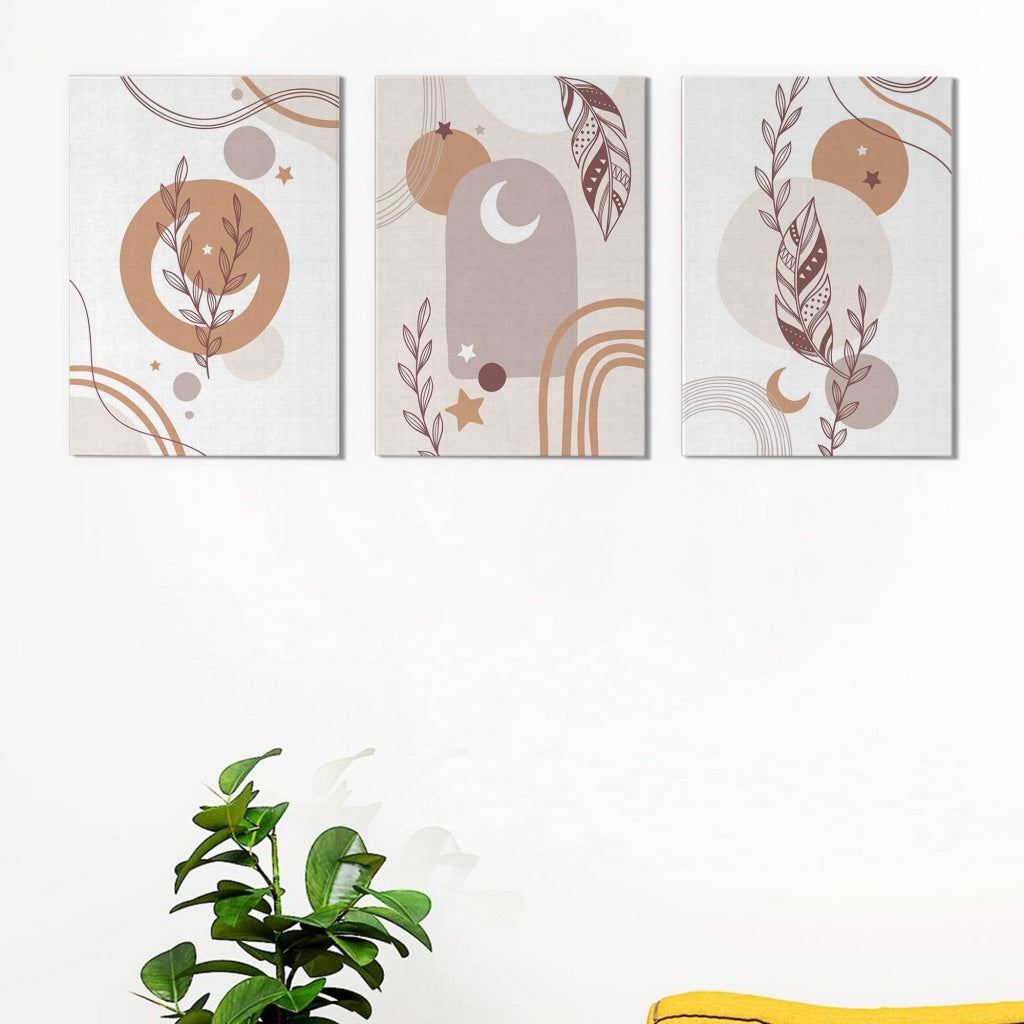 Boho Abstract 3 Panels Art Frame For Wall Decor- Funkydecors Xs / Canvas Posters Prints &amp; Visual