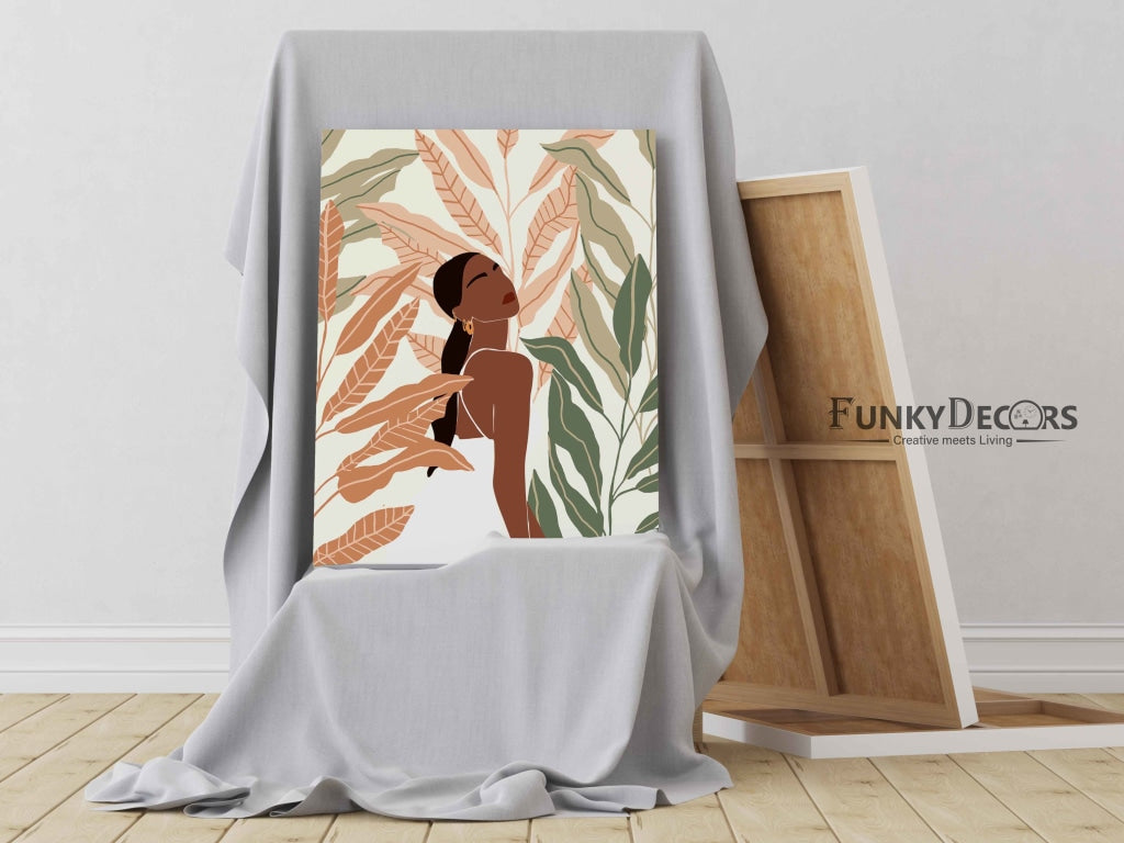 Boho Black Women With Tropical Leaves Portrait Frame For Wall Decor- Funkydecors Posters Prints &