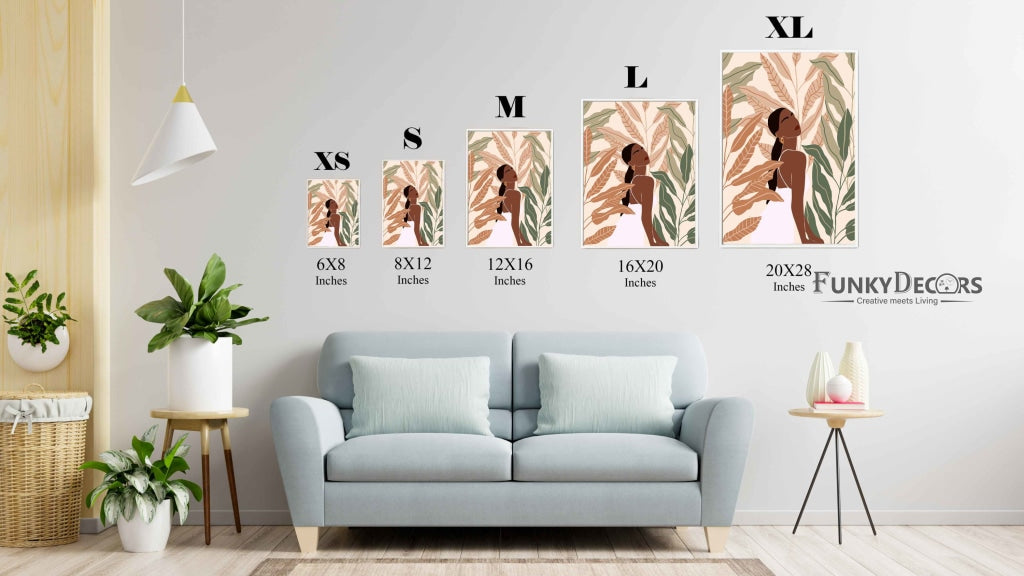 Boho Black Women With Tropical Leaves Portrait Frame For Wall Decor- Funkydecors Posters Prints &