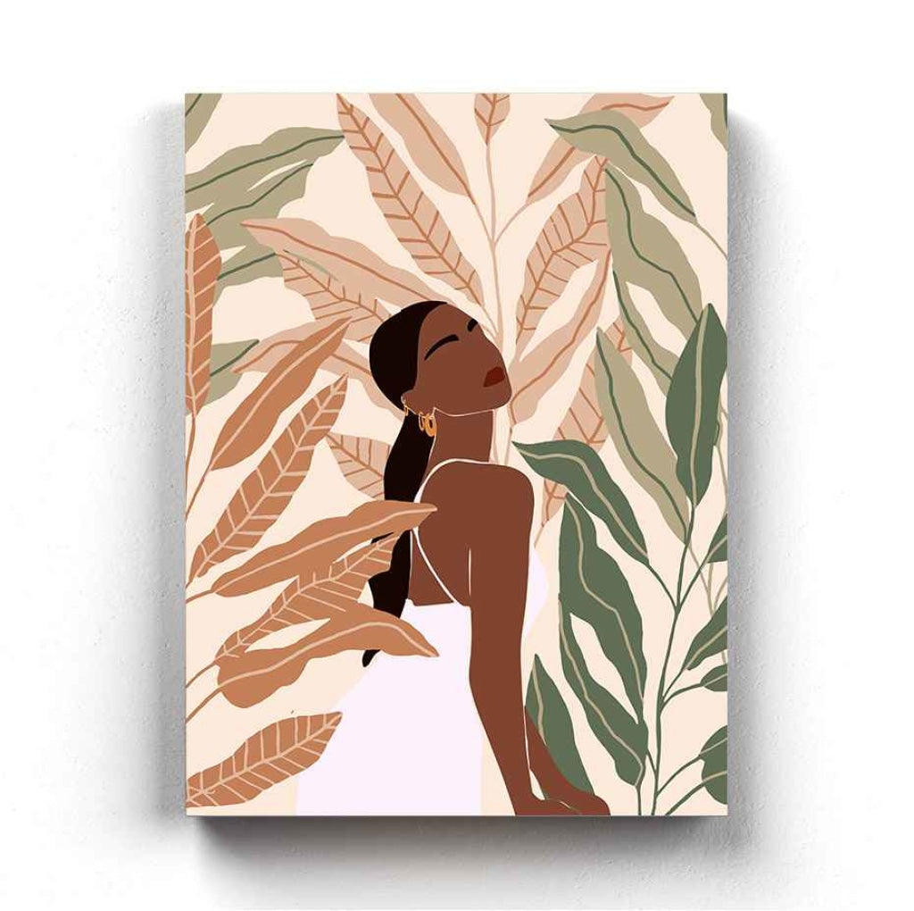 Boho Black Women With Tropical Leaves Portrait Frame For Wall Decor- Funkydecors Xs / Canvas Posters