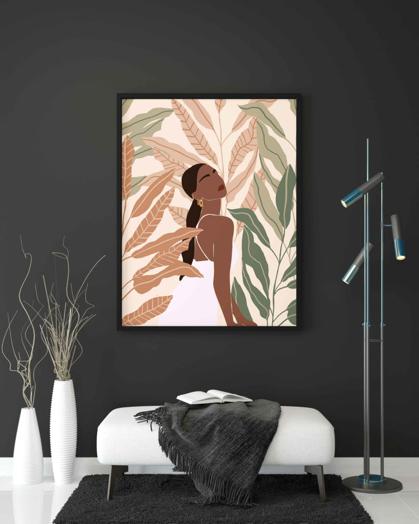 Boho Black Women With Tropical Leaves Portrait Frame For Wall Decor- Funkydecors Xs / Posters Prints