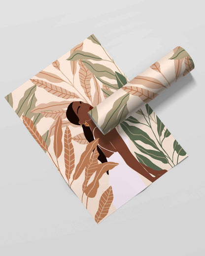 Boho Black Women With Tropical Leaves Portrait Frame For Wall Decor- Funkydecors Xs / Roll Posters